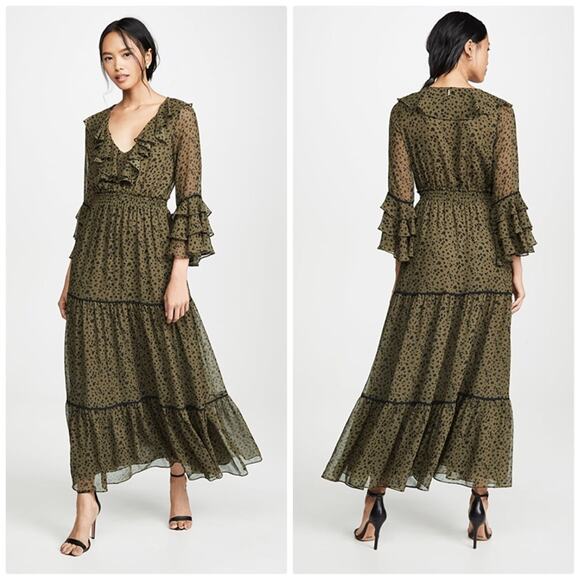 MISA Los Angeles Maristela‎ V-Neck Spotted Ruffled Maxi Dress Size Small NEW - Picture 1 of 6